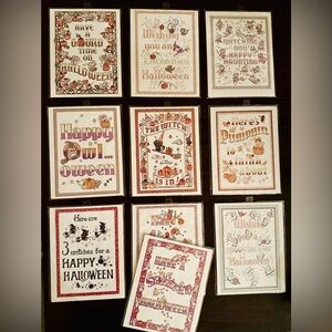 ONE glittery 8x11 Halloween print free shipping cute witches, pumpkins cats owl